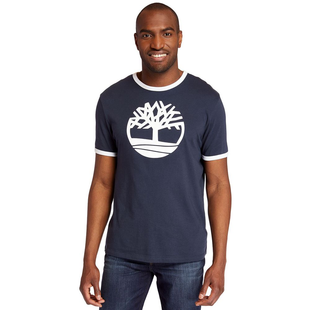 Camisetas Timberland Hombre Tree Logo Ringer Azul Marino - Chile HUP-634871